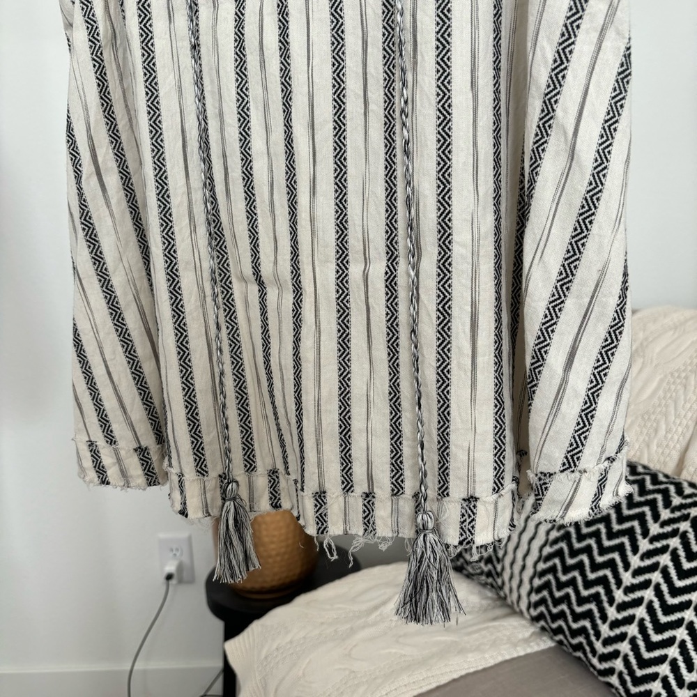 Knox Rose Cream Black Boho Striped Raw Hem Sleeveless Blouse Tank Top Small - Picture 6 of 9